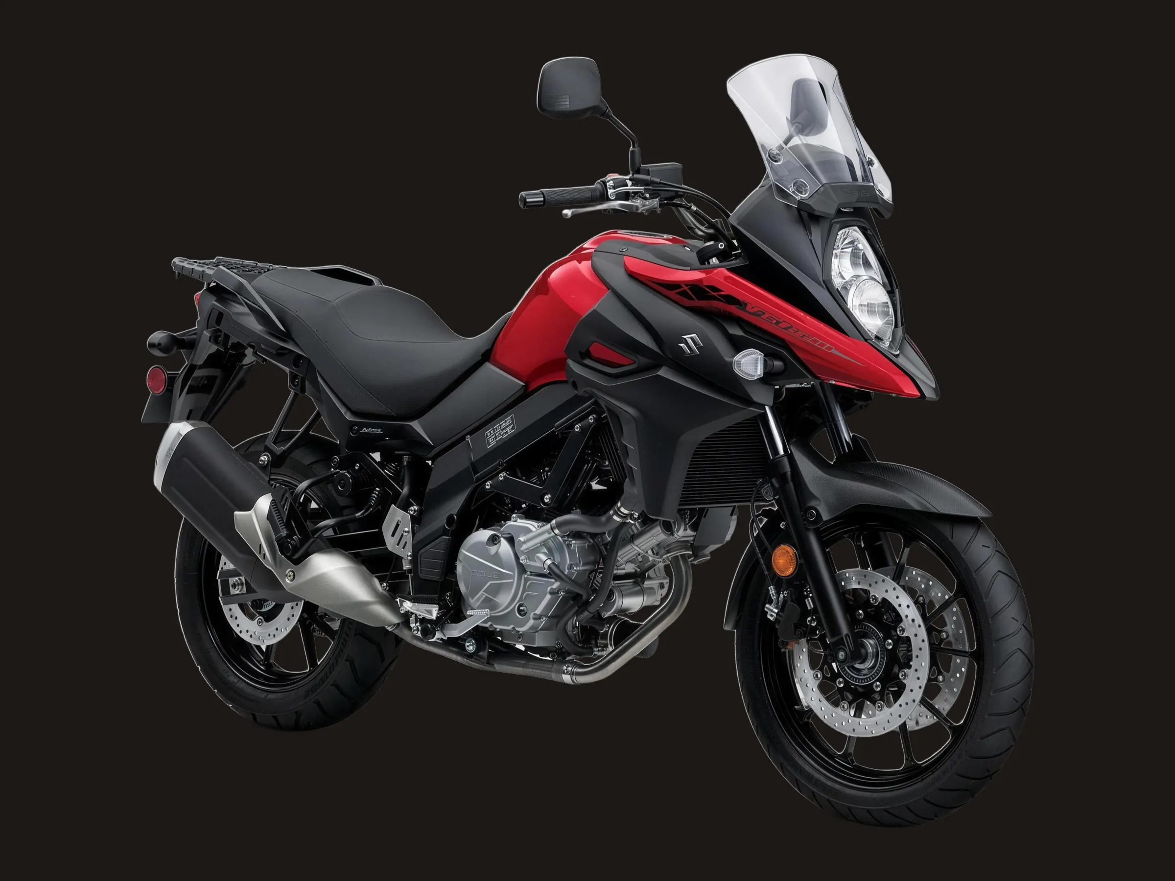 Suzuki V-Strom 650 oldalnézetből, piros fényezéssel